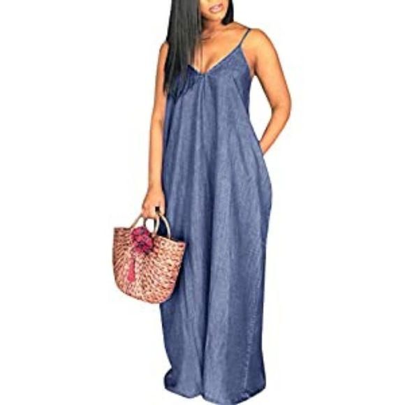 Chuanqi Dresses & Skirts - Womens Strap Dresses casual denim Maxi Dress